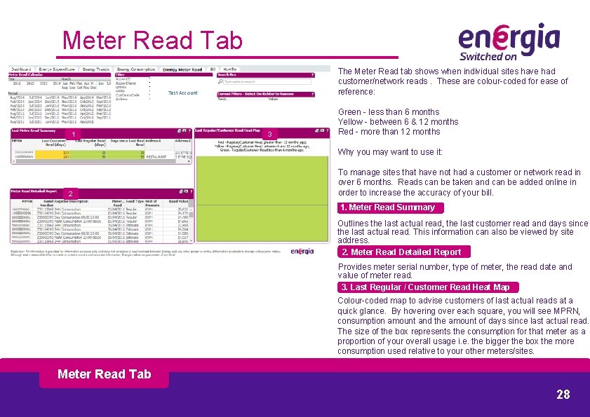 Meter Read Tab The Meter Read tab shows when individual sites have had customer/network