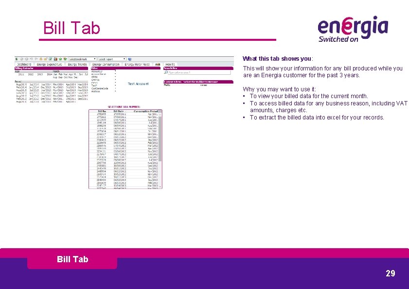 Bill Tab What this tab shows you: This will show your information for any