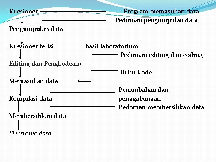 Kuesioner Program memasukan data Pedoman pengumpulan data Pengumpulan data Kuesioner terisi hasil laboratorium Pedoman