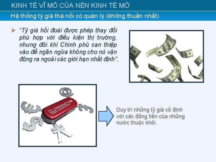 KINH TẾ VĨ MÔ CỦA NỀN KINH TẾ MỞ Hệ thống tỷ giá thả