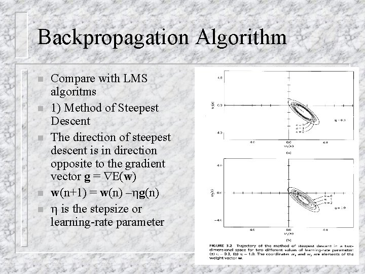 Backpropagation Algorithm n n n Compare with LMS algoritms 1) Method of Steepest Descent