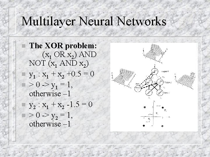 Multilayer Neural Networks n n n The XOR problem: (x 1 OR x 2)