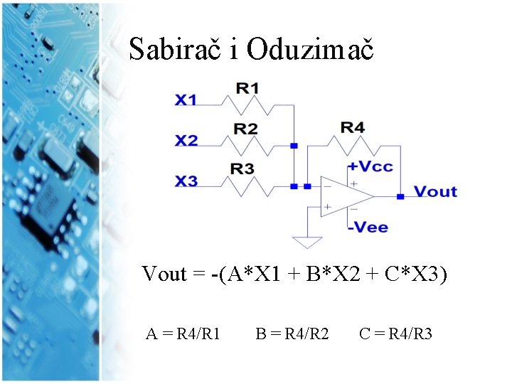 Sabirač i Oduzimač Vout = -(A*X 1 + B*X 2 + C*X 3) A