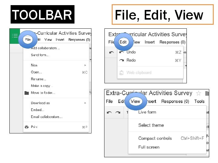 TOOLBAR File, Edit, View 