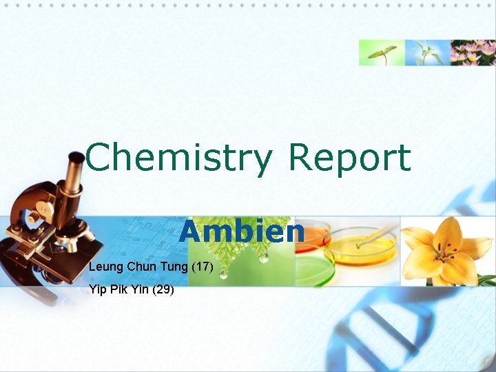 Chemistry Report Ambien Leung Chun Tung (17) Yip Pik Yin (29) 