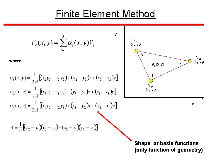 Finite Element Method y Ve 3 (x 3, y 3) 3 where Ve(x, y)