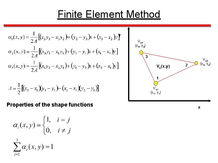 Finite Element Method y Ve 3 (x 3, y 3) 3 Ve(x, y) 2