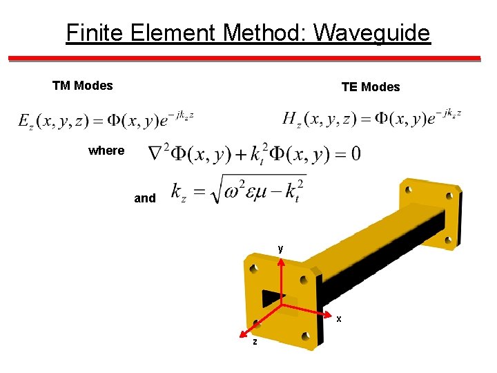 Finite Element Method: Waveguide TM Modes TE Modes where and y x z 