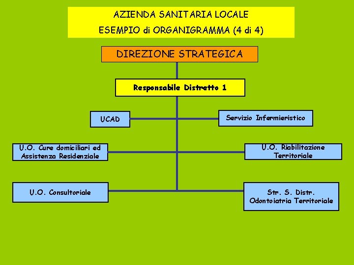 AZIENDA SANITARIA LOCALE ESEMPIO di ORGANIGRAMMA (4 di 4) DIREZIONE STRATEGICA Responsabile Distretto 1