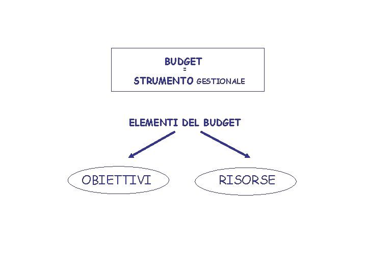 BUDGET = STRUMENTO GESTIONALE ELEMENTI DEL BUDGET OBIETTIVI RISORSE 