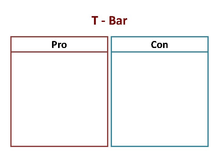 T - Bar Pro Con 