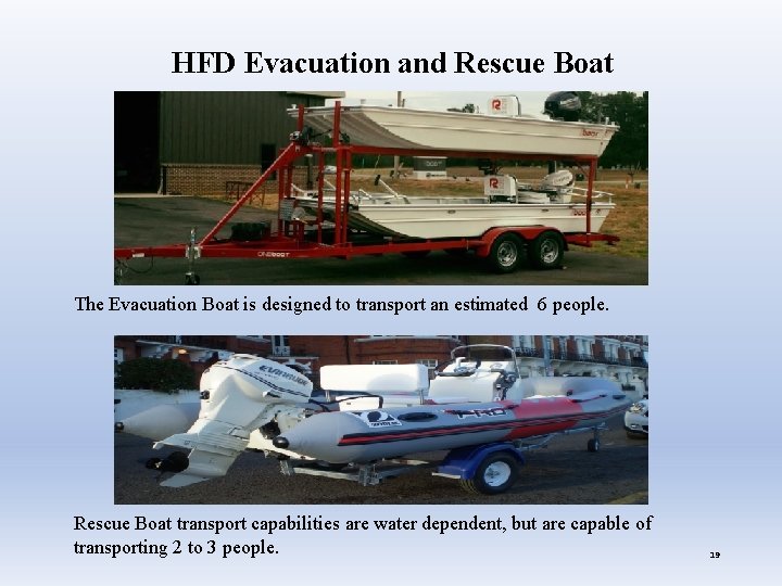 HFD Evacuation and Rescue Boat The Evacuation Boat is designed to transport an estimated