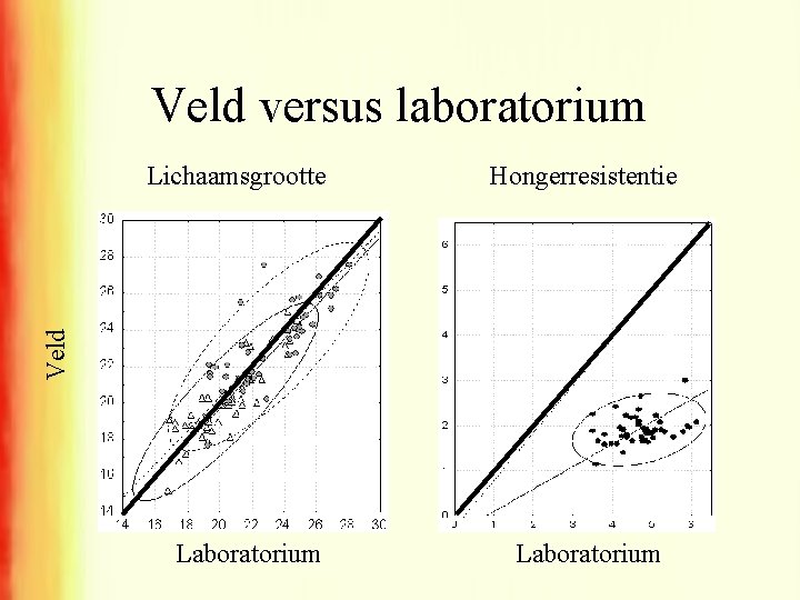 Veld versus laboratorium Hongerresistentie Veld Lichaamsgrootte Laboratorium 