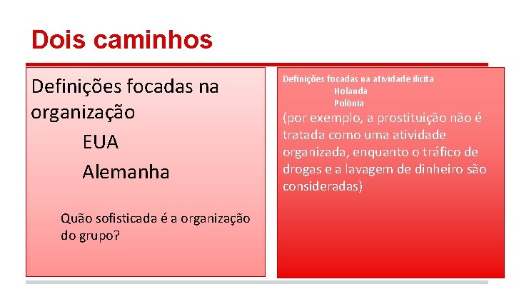 Dois caminhos Definições focadas na organização EUA Alemanha Quão sofisticada é a organização do