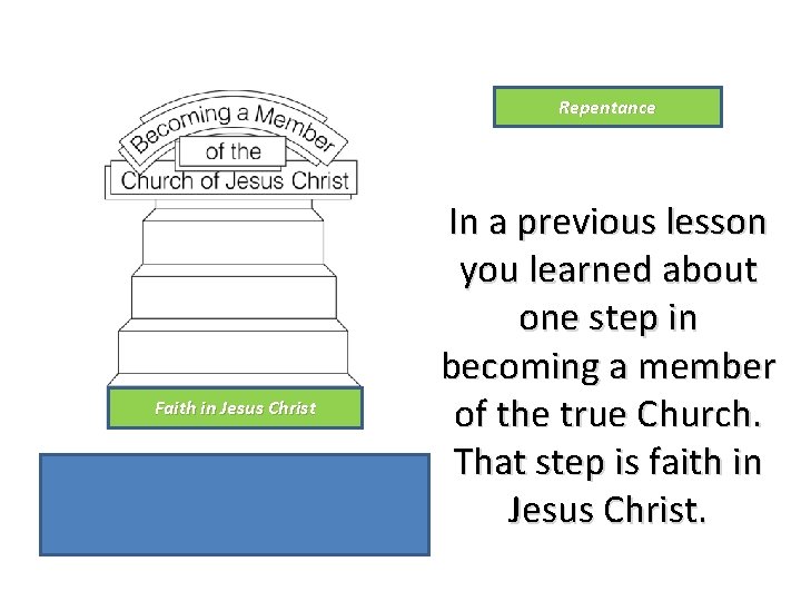 Repentance Faith in Jesus Christ In a previous lesson you learned about one step
