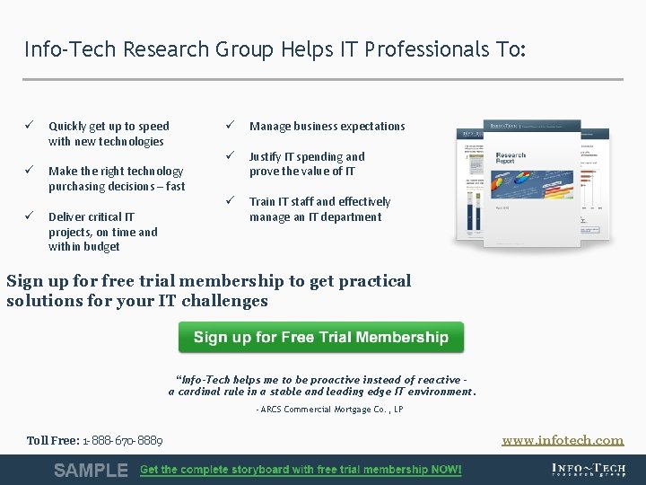Info-Tech Research Group Helps IT Professionals To: ü ü ü Quickly get up to