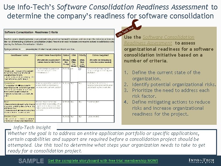 Use Info-Tech’s Software Consolidation Readiness Assessment to determine the company’s readiness for software consolidation