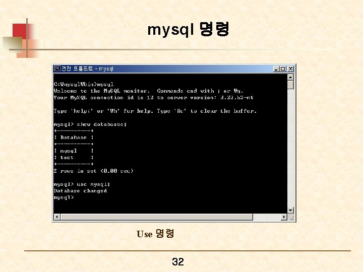 mysql 명령 Use 명령 32 