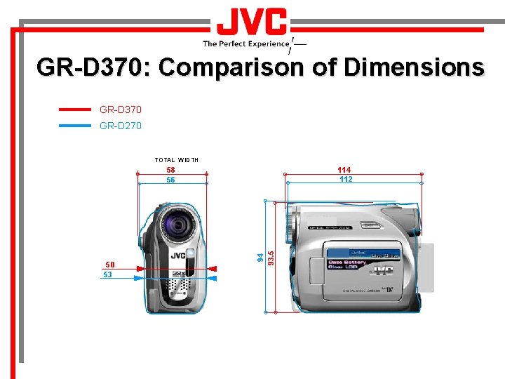GR-D 370: Comparison of Dimensions GR-D 370 GR-D 270 TOTAL WIDTH 50 53 114