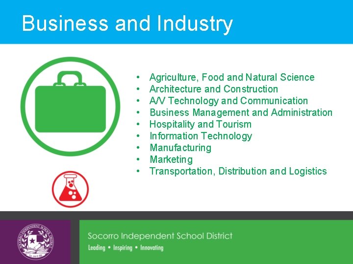 Business and Industry • • • Agriculture, Food and Natural Science Architecture and Construction Business and Industry • • • Agriculture, Food and Natural Science Architecture and Construction