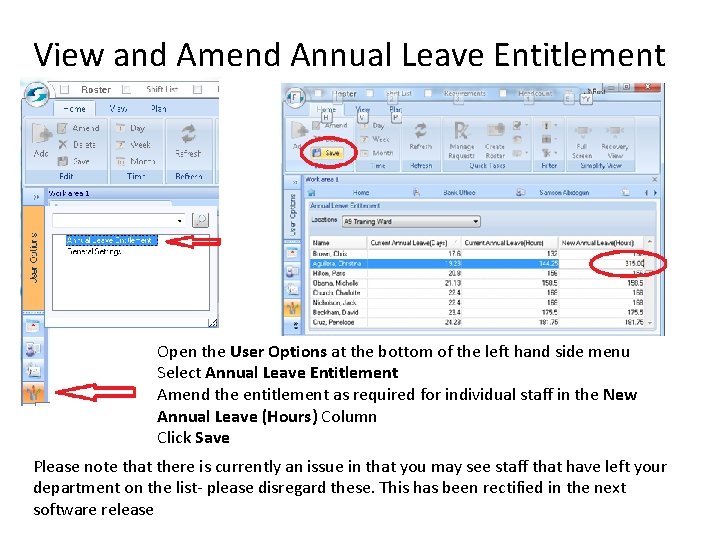 View and Amend Annual Leave Entitlement Open the User Options at the bottom of