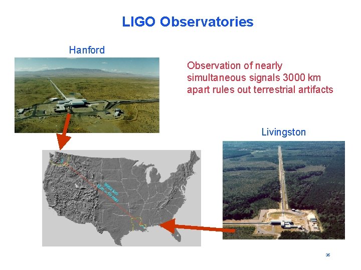 LIGO Observatories Hanford Observation of nearly simultaneous signals 3000 km apart rules out terrestrial