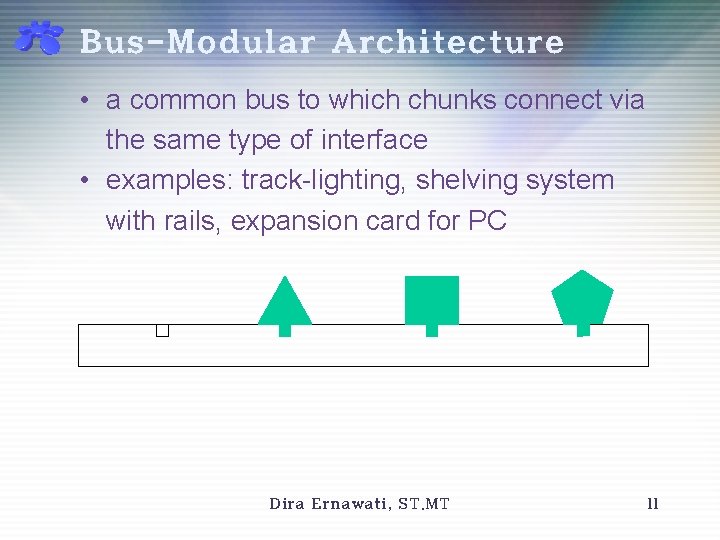 Bus-Modular Architecture • a common bus to which chunks connect via the same type