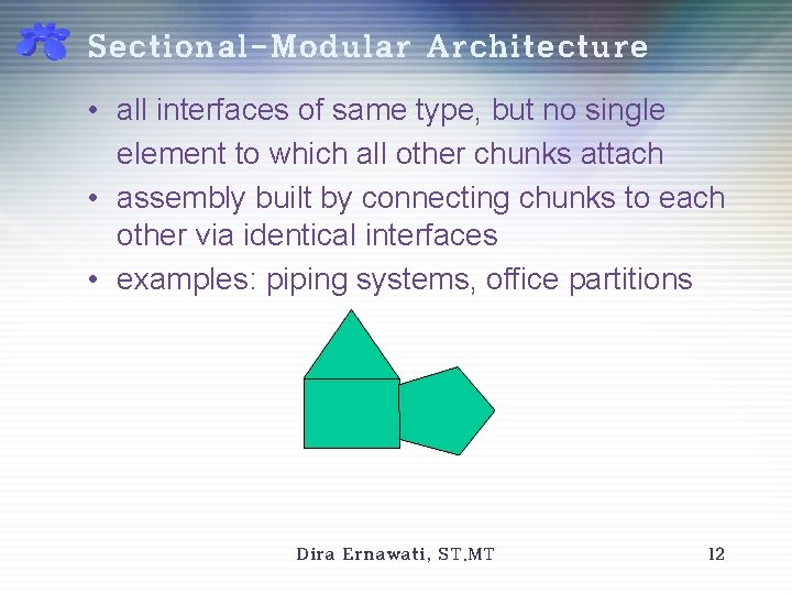 Sectional-Modular Architecture • all interfaces of same type, but no single element to which