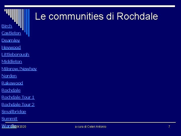 Le communities di Rochdale Birch Castleton Dearnley Heywood Littleborough Middleton Milnrow/Newhey Norden Rakewood Rochdale