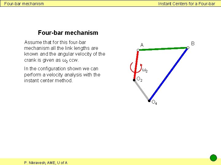 Four-bar mechanism Instant Centers for a Four-bar mechanism Assume that for this four-bar mechanism