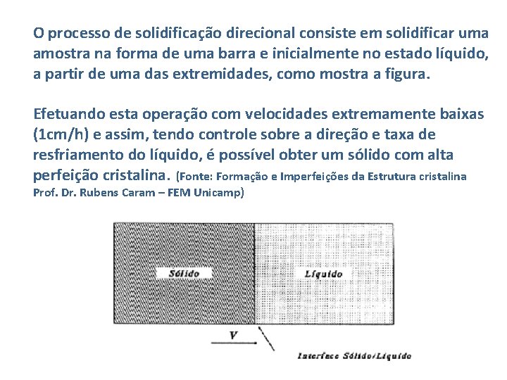 O processo de solidificação direcional consiste em solidificar uma amostra na forma de uma