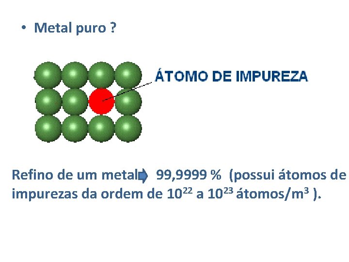  • Metal puro ? Refino de um metal 99, 9999 % (possui átomos