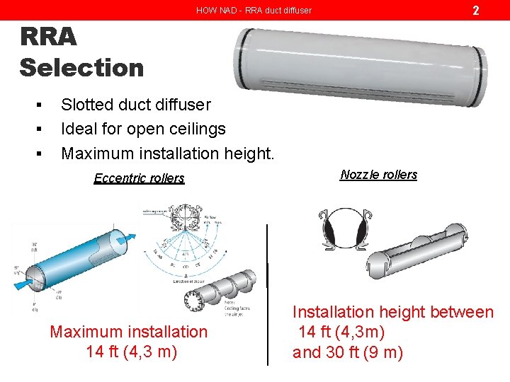 2 HOW NAD - RRA duct diffuser RRA Selection § § § Slotted duct