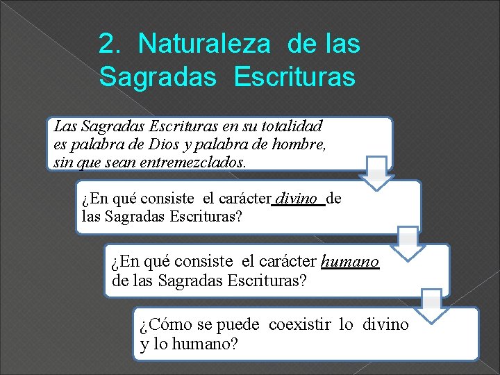 2. Naturaleza de las Sagradas Escrituras Las Sagradas Escrituras en su totalidad es palabra