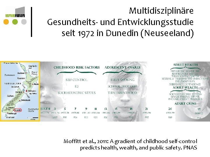 Multidisziplinäre Gesundheits- und Entwicklungsstudie seit 1972 in Dunedin (Neuseeland) Moffitt et al. , 2011: Multidisziplinäre Gesundheits- und Entwicklungsstudie seit 1972 in Dunedin (Neuseeland) Moffitt et al. , 2011: