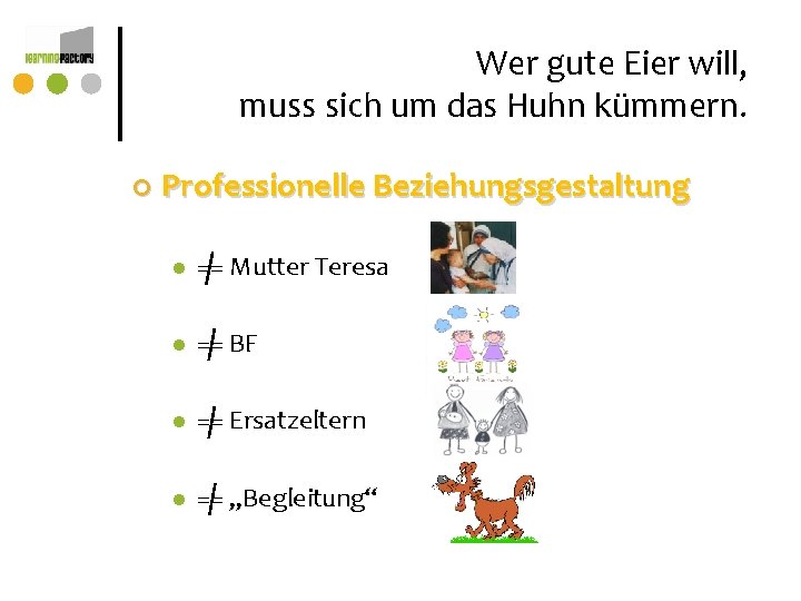 Wer gute Eier will, muss sich um das Huhn kümmern. ¢ Professionelle Beziehungsgestaltung l Wer gute Eier will, muss sich um das Huhn kümmern. ¢ Professionelle Beziehungsgestaltung l