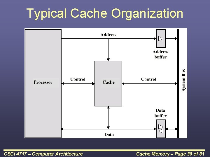 Typical Cache Organization CSCI 4717 – Computer Architecture Cache Memory – Page 36 of