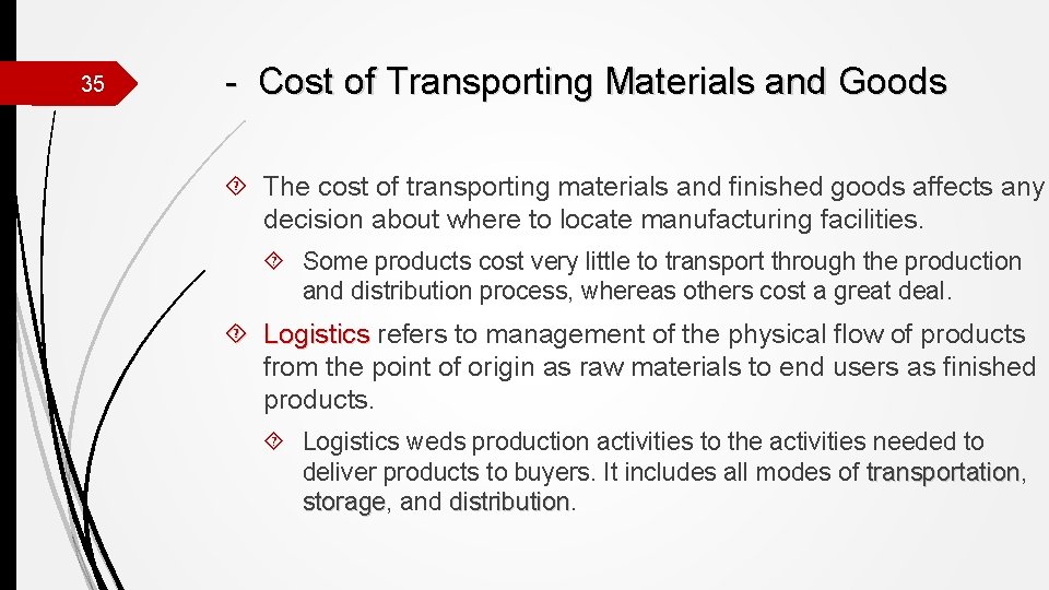 35 - Cost of Transporting Materials and Goods The cost of transporting materials and