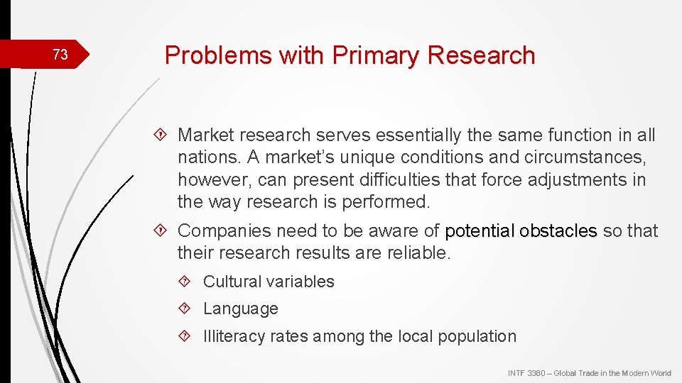 Problems with Primary Research 73 Market research serves essentially the same function in all