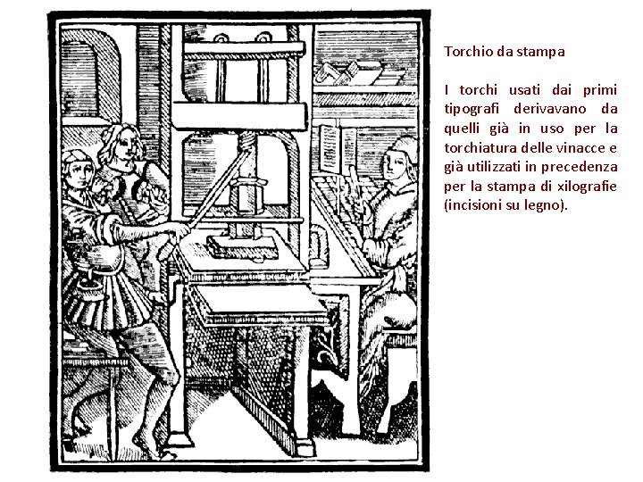 Torchio da stampa I torchi usati dai primi tipografi derivavano da quelli già in