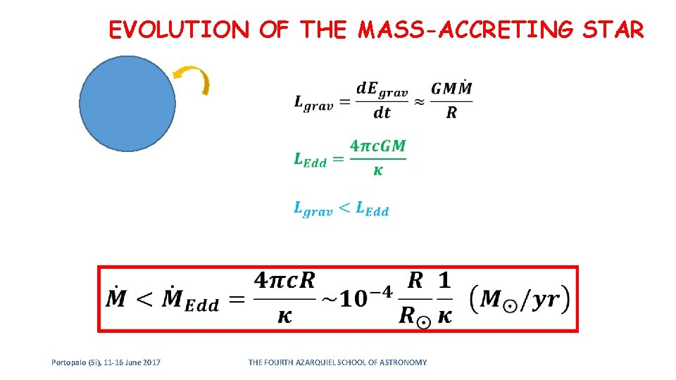 EVOLUTION OF THE MASS-ACCRETING STAR Portopalo (Si), 11 -16 June 2017 THE FOURTH AZARQUIEL EVOLUTION OF THE MASS-ACCRETING STAR Portopalo (Si), 11 -16 June 2017 THE FOURTH AZARQUIEL
