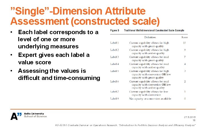 ”Single”-Dimension Attribute Assessment (constructed scale) • Each label corresponds to a level of one