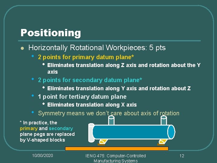 Positioning l Horizontally Rotational Workpieces: 5 pts • • 2 points for primary datum