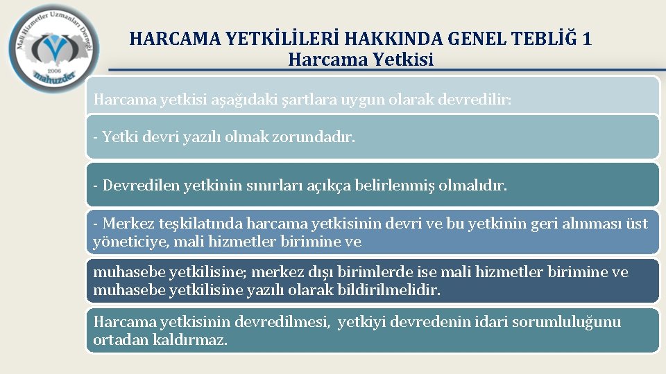 HARCAMA YETKİLİLERİ HAKKINDA GENEL TEBLİĞ 1 Harcama Yetkisi Harcama yetkisi aşağıdaki şartlara uygun olarak