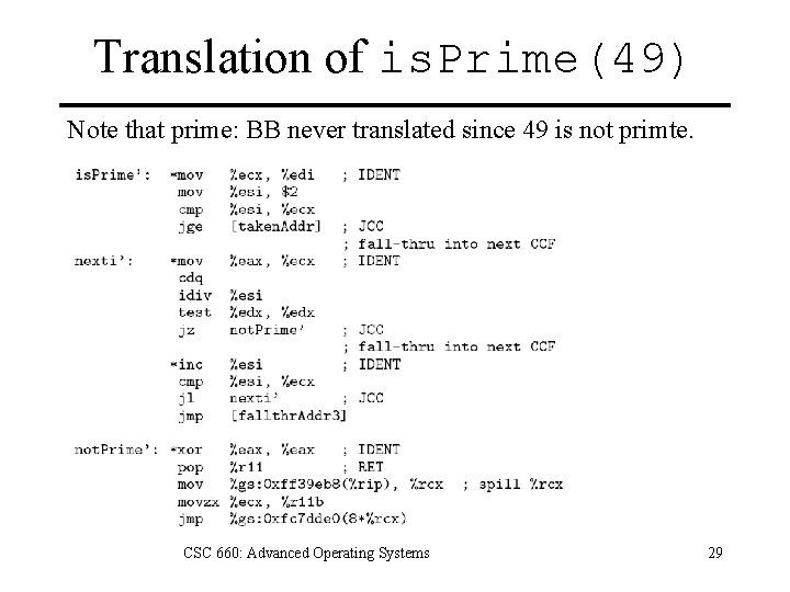 Translation of is. Prime(49) Note that prime: BB never translated since 49 is not