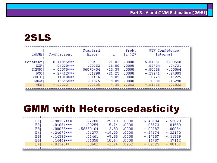 Part 8: IV and GMM Estimation [ 35/51] 2 SLS GMM with Heteroscedasticity 