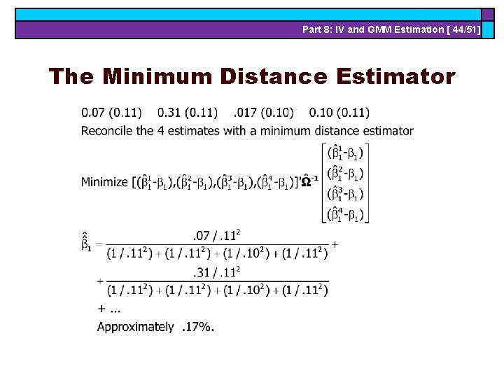 Part 8: IV and GMM Estimation [ 44/51] The Minimum Distance Estimator 