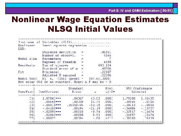 Part 8: IV and GMM Estimation [ 50/51] Nonlinear Wage Equation Estimates NLSQ Initial