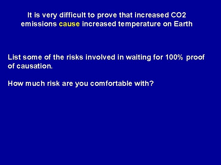 It is very difficult to prove that increased CO 2 emissions cause increased temperature