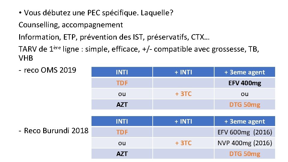  • Vous débutez une PEC spécifique. Laquelle? Counselling, accompagnement Information, ETP, prévention des